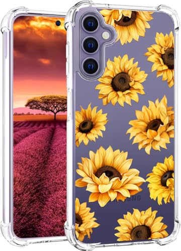 für S24 Hülle, Transparent Blume Muster Schutzhülle für Frauen Mädchen Kratzfeste Rückseite HandyHülle Case für Samsung Galaxy S24 (Gelbe Sonnenblume) von Topgraph