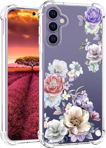 für S24 Hülle, Transparent Blume Muster Schutzhülle für Frauen Mädchen Kratzfeste Rückseite HandyHülle Case für Samsung Galaxy S24 (Große luxuriöse Rosenblüten) von Topgraph