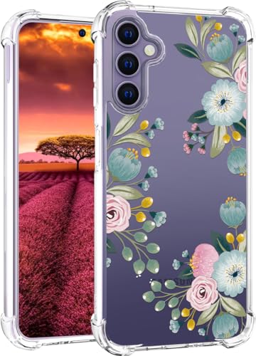 für S24 Hülle, Transparent Blume Muster Schutzhülle für Frauen Mädchen Kratzfeste Rückseite HandyHülle Case für Samsung Galaxy S24 (Grüne Blumenreben) von Topgraph
