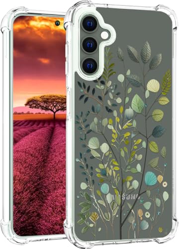 für S24 Hülle, Transparent Blume Muster Schutzhülle für Frauen Mädchen Kratzfeste Rückseite HandyHülle Case für Samsung Galaxy S24 (Grüne Eukalyptusblätter) von Topgraph