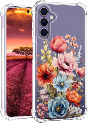 für S24 Hülle, Transparent Blume Muster Schutzhülle für Frauen Mädchen Kratzfeste Rückseite HandyHülle Case für Samsung Galaxy S24 (Zarte Anemonen-Rosen-Dahlie) von Topgraph