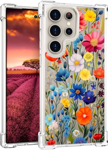 für S24 Ultra Hülle, Transparent Blume Muster Schutzhülle für Frauen Mädchen Kratzfeste Rückseite HandyHülle Case für Samsung Galaxy S24 Ultra (Blumengarten Frühlingstulpen) von Topgraph