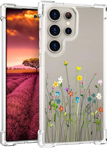 für S24 Ultra Hülle, Transparent Blume Muster Schutzhülle für Frauen Mädchen Kratzfeste Rückseite HandyHülle Case für Samsung Galaxy S24 Ultra (Blumenstrauß Wild) von Topgraph