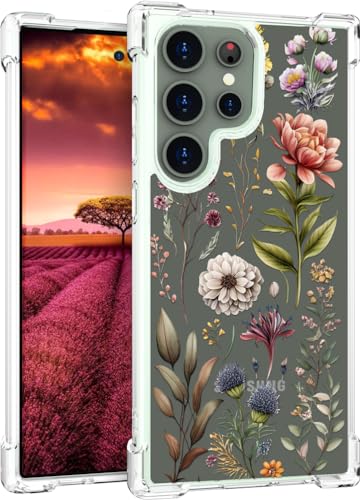 für S24 Ultra Hülle, Transparent Blume Muster Schutzhülle für Frauen Mädchen Kratzfeste Rückseite HandyHülle Case für Samsung Galaxy S24 Ultra (Botanische Blumen Blätter Kräuter) von Topgraph