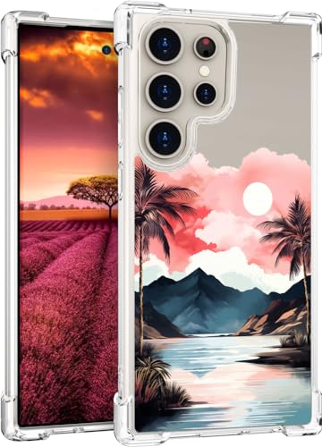 für S24 Ultra Hülle, Transparent Blume Muster Schutzhülle für Frauen Mädchen Kratzfeste Rückseite HandyHülle Case für Samsung Galaxy S24 Ultra (Rosa Sonnenschein) von Topgraph