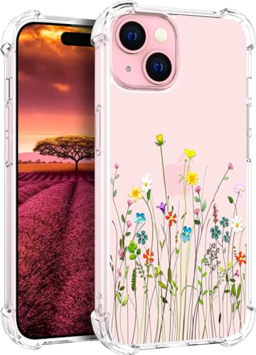 für iPhone 15 Hülle, Transparent Blume Muster Schutzhülle für Frauen Mädchen Kratzfeste Rückseite HandyHülle Case für iPhone 15 (Blumenstrauß Wild) von Topgraph