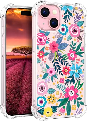 für iPhone 15 Hülle, Transparent Blume Muster Schutzhülle für Frauen Mädchen Kratzfeste Rückseite HandyHülle Case für iPhone 15 (Buntes kleines Blumenmuster) von Topgraph