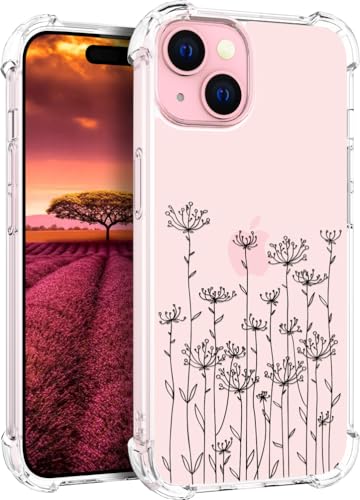 für iPhone 15 Hülle, Transparent Blume Muster Schutzhülle für Frauen Mädchen Kratzfeste Rückseite HandyHülle Case für iPhone 15 (Einfaches Blumenmuster) von Topgraph