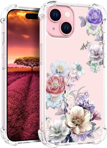 für iPhone 15 Hülle, Transparent Blume Muster Schutzhülle für Frauen Mädchen Kratzfeste Rückseite HandyHülle Case für iPhone 15 (Große luxuriöse Rosenblüten) von Topgraph