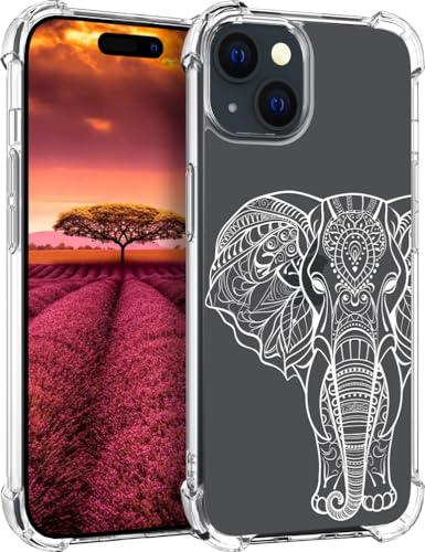 für iPhone 15 Hülle, Transparent Blume Muster Schutzhülle für Frauen Mädchen Kratzfeste Rückseite HandyHülle Case für iPhone 15 (Schöner Elefant) von Topgraph
