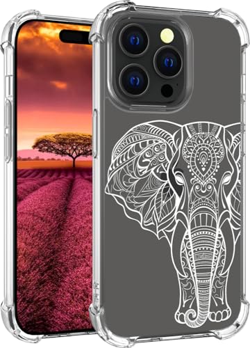 für iPhone 15 PRO Hülle, Transparent Blume Muster Schutzhülle für Frauen Mädchen Kratzfeste Rückseite HandyHülle Case für iPhone 15 PRO (Schöner Elefant) von Topgraph