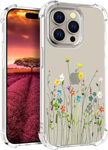 für iPhone 15 PRO MAX Hülle, Transparent Blume Muster Schutzhülle für Frauen Mädchen Kratzfeste Rückseite HandyHülle Case für iPhone 15 PRO MAX (Blumenstrauß Wild) von Topgraph