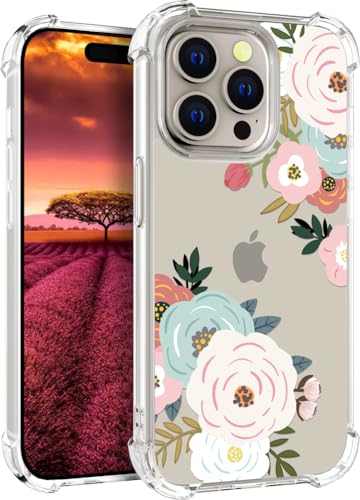 für iPhone 15 PRO MAX Hülle, Transparent Blume Muster Schutzhülle für Frauen Mädchen Kratzfeste Rückseite HandyHülle Case für iPhone 15 PRO MAX (Kawaii Frühlingsblumen) von Topgraph