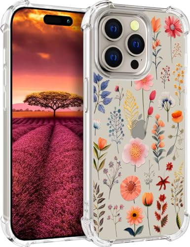 für iPhone 15 PRO MAX Hülle, Transparent Blume Muster Schutzhülle für Frauen Mädchen Kratzfeste Rückseite HandyHülle Case für iPhone 15 PRO MAX (Rosa abstrakte Sommerblumen) von Topgraph