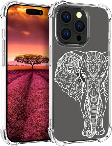 für iPhone 15 PRO MAX Hülle, Transparent Blume Muster Schutzhülle für Frauen Mädchen Kratzfeste Rückseite HandyHülle Case für iPhone 15 PRO MAX (Schöner Elefant) von Topgraph