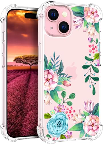 für iPhone 15 Plus Hülle, Transparent Blume Muster Schutzhülle für Frauen Mädchen Kratzfeste Rückseite HandyHülle Case für iPhone 15 Plus (Blaue Jasminblüten) von Topgraph