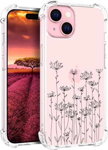 für iPhone 15 Plus Hülle, Transparent Blume Muster Schutzhülle für Frauen Mädchen Kratzfeste Rückseite HandyHülle Case für iPhone 15 Plus (Einfaches Blumenmuster) von Topgraph