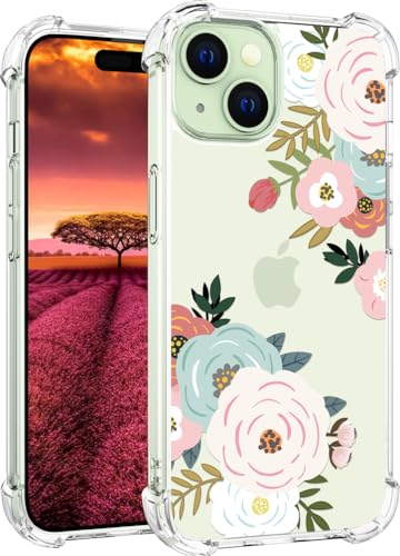 für iPhone 15 Plus Hülle, Transparent Blume Muster Schutzhülle für Frauen Mädchen Kratzfeste Rückseite HandyHülle Case für iPhone 15 Plus (Kawaii Frühlingsblumen) von Topgraph