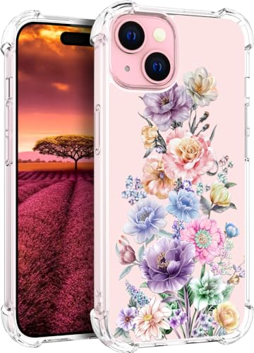 für iPhone 15 Plus Hülle, Transparent Blume Muster Schutzhülle für Frauen Mädchen Kratzfeste Rückseite HandyHülle Case für iPhone 15 Plus (Schöne Blumengruppe) von Topgraph
