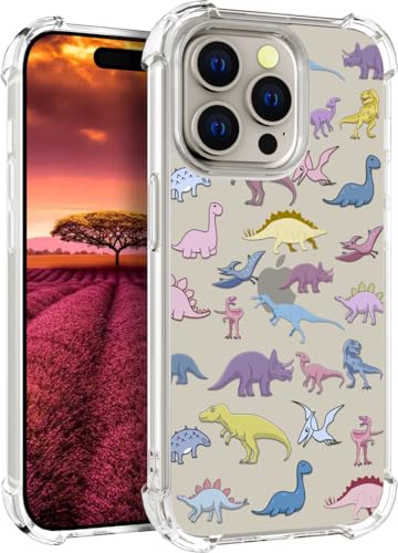 für iPhone 15 Pro Max Hülle, Transparent Niedlicher Dinosaurier Muster Schutzhülle für Frauen Mädchen Kratzfeste Rückseite HandyHülle Case für iPhone 15 Pro Max von Topgraph