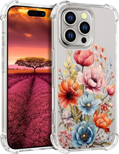 für iPhone 16 PRO Hülle, Transparent Blume Muster Schutzhülle für Frauen Mädchen Kratzfeste Rückseite HandyHülle Case für iPhone 16 PRO (Blumenstrauß, Anemonen, Rosen, Dahlien) von Topgraph