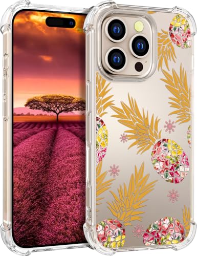 für iPhone 16 PRO Hülle, Transparent Blume Muster Schutzhülle für Frauen Mädchen Kratzfeste Rückseite HandyHülle Case für iPhone 16 PRO Ananas-Design von Topgraph