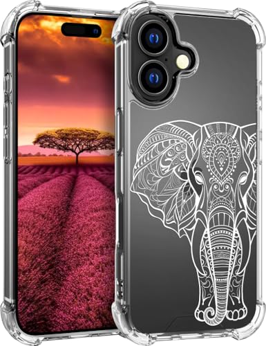 für iPhone 16 Plus Hülle, Transparent Blume Muster Schutzhülle für Frauen Mädchen Kratzfeste Rückseite HandyHülle Case für iPhone 16 Plus (Wunderschöne Elefanten-Strichzeichnung) von Topgraph