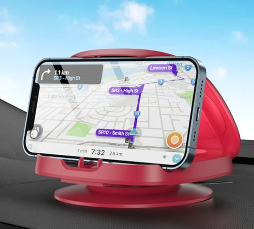 Handyhalterung Auto,360° Drehbar Handy Halterung Auto,Armaturenbrett Auto Handyhalterung Mit Klebesockel,KFZ Handyhalter Auto für iPhone 16/15/14/13/12 Pro Max/XR/, Samsung Galaxy, Smartphone (Rot) von Tophot