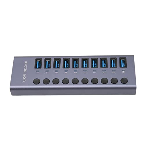 10-Port-60-W-USB-3.0-Hub mit Individuellen Netzschaltern und LEDs, USB-Hub mit Stromversorgung, Aluminiumgehäuse, USB-3.0-Dockingstation, 60-W-12-V-5-A-Netzteil für für von Topiky