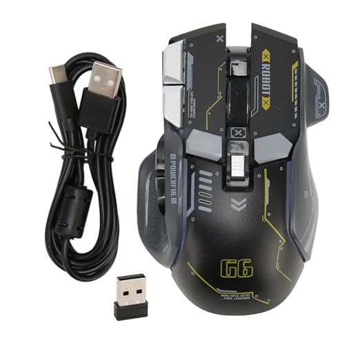 2,4 G Kabelgebundene Gaming Maus mit 11 RGB Licht, Schlanke Wiederaufladbare Mute Maus, Optische USB Computermäuse, 3 Modi, 5 Einstellbare DPI Büromaus für Win IOS Android (Schwarz) von Topiky