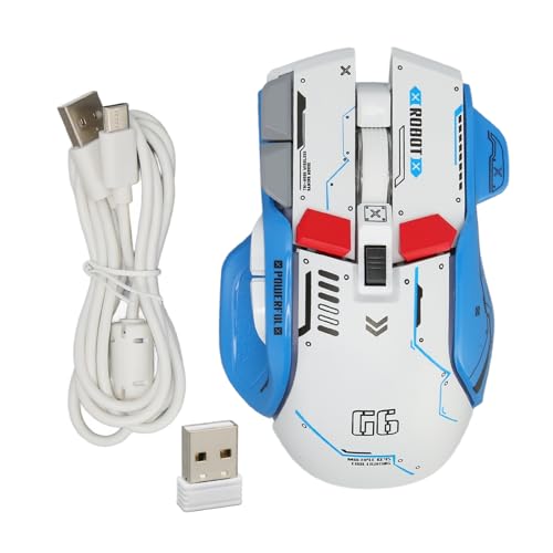 2,4 G Kabelgebundene Gaming Maus mit 11 RGB Licht, Schlanke Wiederaufladbare Mute Maus, Optische USB Computermäuse, 3 Modi, 5 Einstellbare DPI Büromaus für Win IOS Android (Weiss) von Topiky