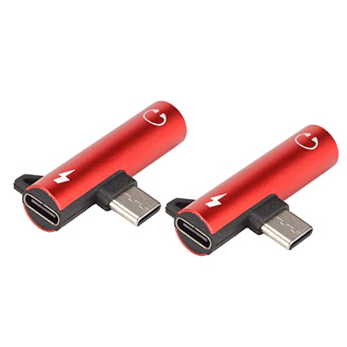 2 STÜCKE Typ-C auf 3,5 Mm Adapter, 2-in-1-Aufladung USB C auf Audiobuchse, USB C auf 3,5 Mm -Kopfhörer-Adapter-Konverter, für Telefon Tablet Laptop (Rot) von Topiky