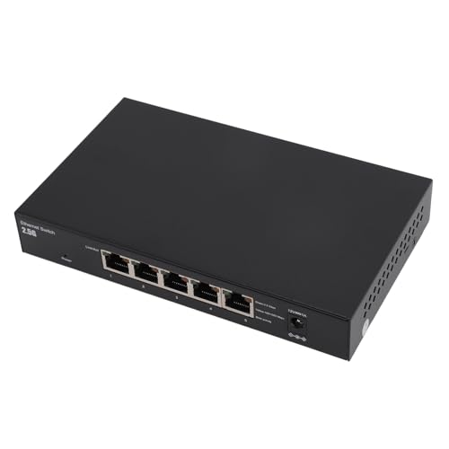 5 Port 2,5 G Switch, Gigabit Ethernet Splitter aus Aluminiumlegierung mit 8 poligem Netzwerkanschluss für Büro- und Heimnetzwerk Hub, 100–240 V (-2612240052211) von Topiky