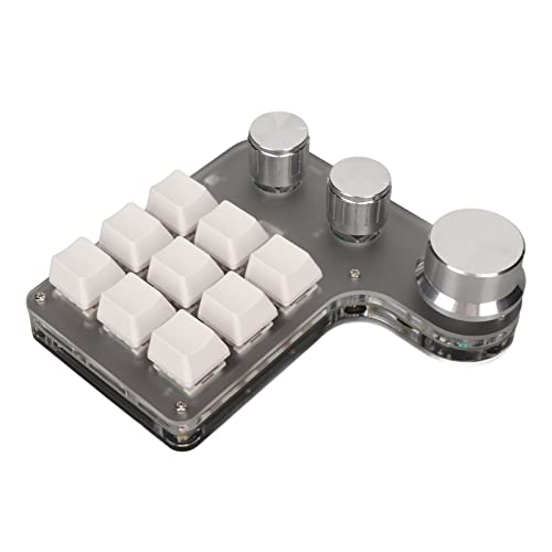 Benutzerdefinierte -Tastatur mit 9 Tasten, 3 Knöpfe, Programmierbare Makrotastatur mit RGB-Hintergrundbeleuchtung, Mechanische Einhandtastatur, für Computerspielsoftware (Weiss) von Topiky