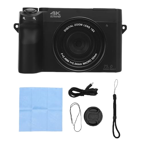 Digitalkamera für die Fotografie, 4K 75MP Vlogging Kameras für Sie Röhrchen, UHD Autofucos 18x Zoom Point Shoot Vlogging Kameras, WiFi Digitale Videokamera mit Blitz für die (Black) von Topiky