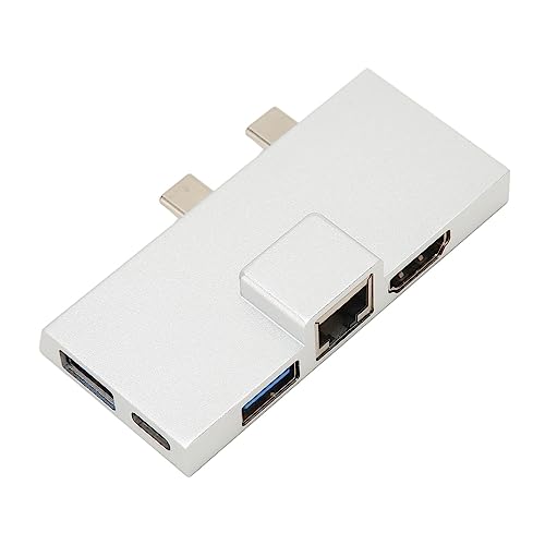 Dual USB C Dockingstation, 7 in 1 USB Typ C Hub Multiport Adapter Dongle, mit HD Multimedia Schnittstelle, RJ45, 2 USB3.0, USB C, Speicherkartensteckplatz, Speicherkartensteckplatz von Topiky