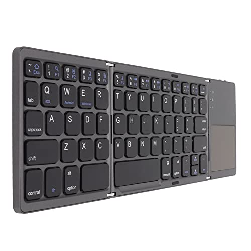 Faltbare Tastatur, Im Taschenformat, 3-Fach Gefaltet, Tragbare -Tastatur mit Touchpad, 63 Tasten, USB-Aufladung, Kabellose Tastatur für Smartphone, Tablet, Laptop, Reisen von Topiky