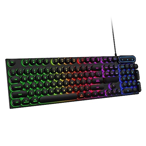 Gaming Tastatur, Ergonomische 104 Tasten, Kabelgebundene Tastatur, Bunte, Hintergrundbeleuchtete, Runde USB Gaming Tastatur für Desktop Laptop PC für Win fürfürfür OS X von Topiky