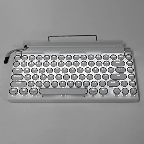 Retro-Schreibmaschinentastatur, Bluetooth oder Kabelgebundene Mechanische Tastatur mit Tablet-Ständer, Punk Runde 83 Tasten, 2022 Verbesserte Elektrische Schreibmaschinentastatur für Windows(Weiß) von Topiky