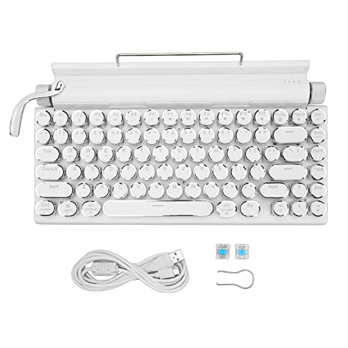 Retro Schreibmaschinentastatur, Mechanische Tastatur mit Tablet Ständer, Punk, Rund, 83 Tasten, 3 Modi, Computer Schreibmaschinentastatur für Win 2000, OS X (Weiss) von Topiky
