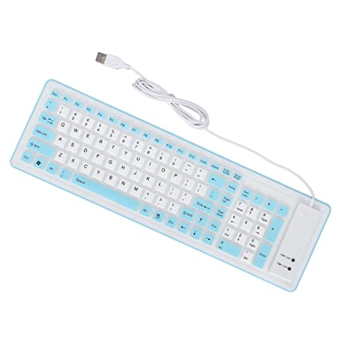 Roll-Up-Tastatur, 103 Tasten, Faltbare Silikon-Tastatur, USB-Kabel, Leichte, wasserdichte, Stummschaltbare, Rollbare Tastatur für PC-Laptop (Blau) von Topiky