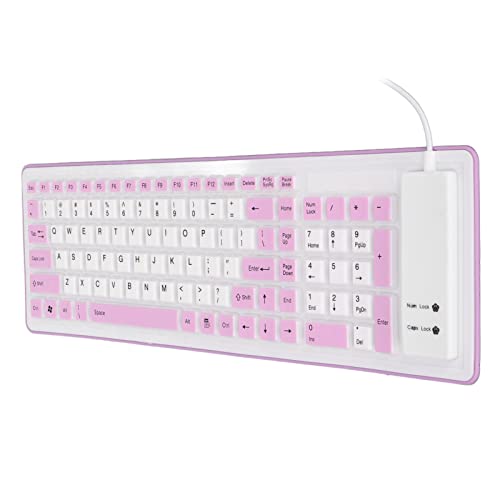 Roll-Up-Tastatur, 103 Tasten, Faltbare Silikon-Tastatur, USB-Kabel, Leichte, wasserdichte, Stummschaltbare, Rollbare Tastatur für PC-Laptop (Lila) von Topiky
