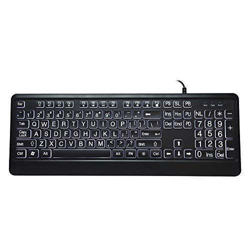 Tastatur mit großer Schrift, USB-LED mit LED-Hintergrundbeleuchtung und großer Schrift 104 Tasten Standard-Computertastatur in voller Größe für alte Menschen von Topiky