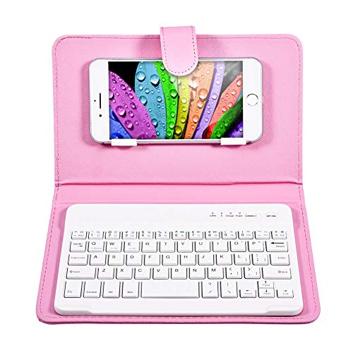 Telefon Universal Wireless Bluetooth Tastatur, Flip Magnetic Leather Travel Tragetasche mit Ständer für 4,5inch - 6,8inch für iOS für Android-Telefone(pink) von Topiky