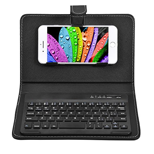 Telefon Universal Wireless Bluetooth Tastatur, Flip Magnetic Leather Travel Tragetasche mit Ständer für 4,5inch - 6,8inch für iOS für Android-Telefone(schwarz) von Topiky