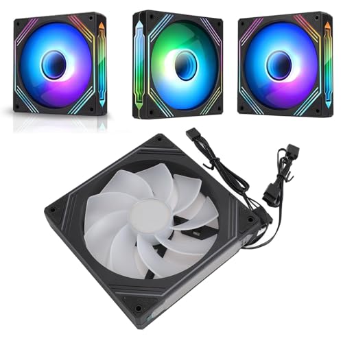 Topiky 140 Mm ARGB Gehäuselüfter, 140 X 140 X 25 Mm Gehäuselüfter, ARGB Synchronisiertes Licht, Leiser Wärmeableitungs Lüfter für CPU Kühler, Kühlkörper, PC Gehäuse (Umgekehrtes Schwarz) von Topiky