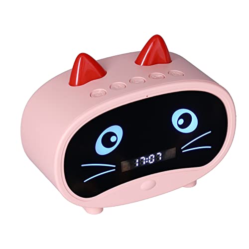 Topiky Digitaler Wecker-Lautsprecher, Cartoon-Katzen-Wecker mit Temperaturanzeige, Dual-Wecker, Bluetooth-Lautsprecher, UKW-Radio, Freisprechfunktion für Schlafzimmer-Büro(Rosa) von Topiky