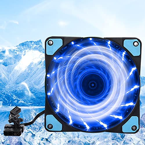 Topiky Gehäuselüfter, Computergehäuselüfter, PC-Lüfter für Computerzubehör, Rauschunterdrückung, Mehrfarbiger LED-Lüfter mit 3 Kabeln und 15 Lichtquellen, 12 cm, 1200 U/min (15 Lichter blau) von Ereno