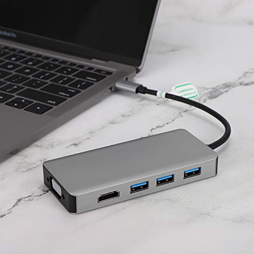 Topiky Typ C-Konverter, Typ C-Multifunktionskonverter mit VGA + HDMI + USB3.0 X 3-Erweiterungsschnittstelle für 4K HD-Video mit Hoher Leistung von Topiky