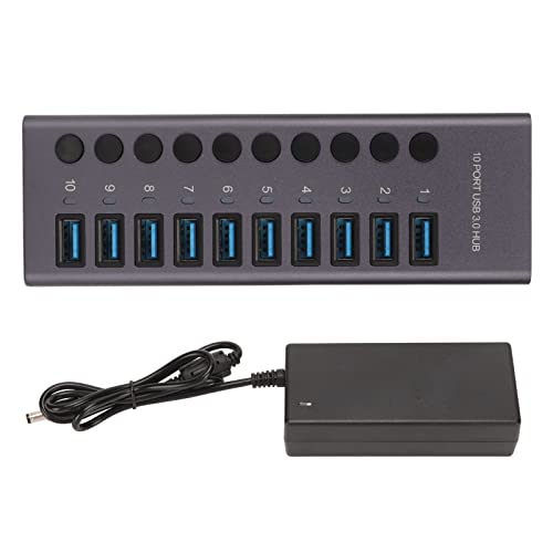 Topiky USB 3.0 Hub mit Stromversorgung, USB Hub Splitter mit 10 Ports, Unabhängige Stromversorgung, Ladedatenübertragung, USB Hub mit Stromversorgung, für Serie für (EU-Stecker) von Topiky